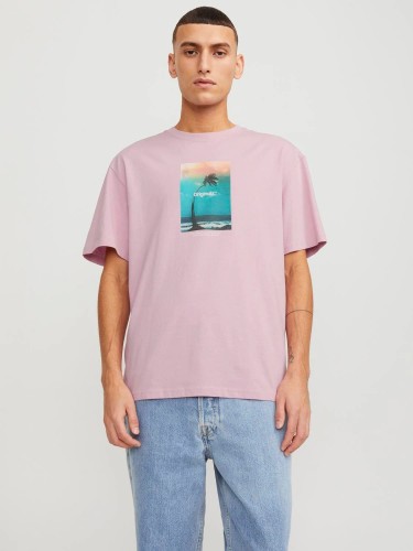 рожевые принтованные футболки, Jack Jones, 12250421 Pink Nectar