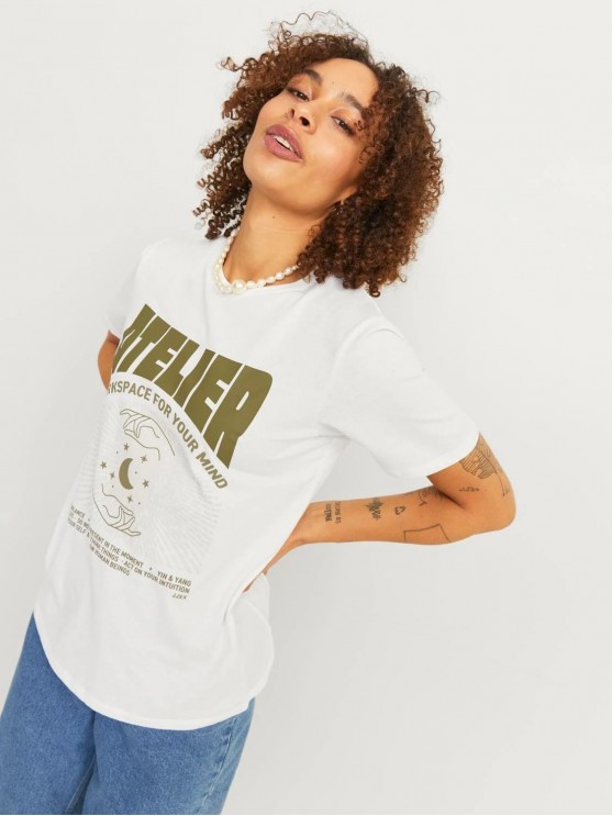 JJXX Women's White Printed T-shirt