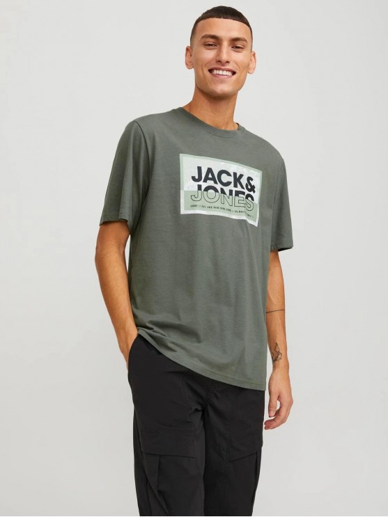 Чоловіча футболка Jack Jones з принтом у зеленому кольорі