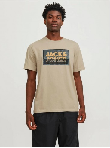 Jack Jones, футболки, лого принт, коричневі, бавовна, Crockery 12253442.