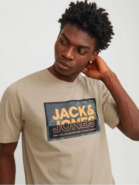Чоловічі футболки Jack Jones з лого принтом на коричневому фоні