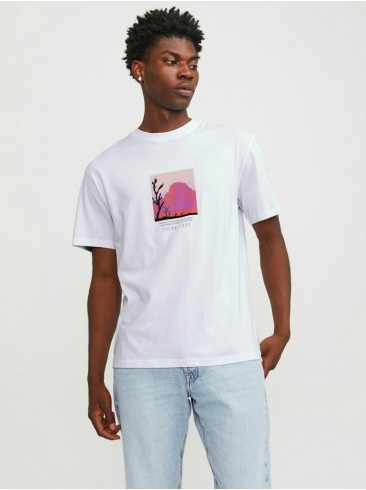 print, white, Jack Jones, t-shirts, 100% cotton, 12253613 Bright White