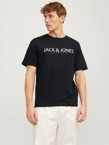 Jack Jones, Black Onyx, logo print, black, t-shirts