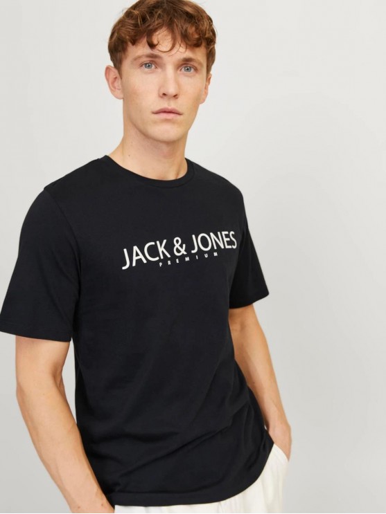 Jack Jones Men's Black T-Shirt with Logo Print
