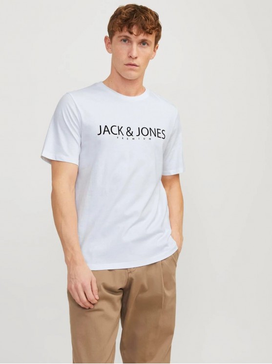 Чоловічі футболки з лого принтом від Jack Jones - білі.