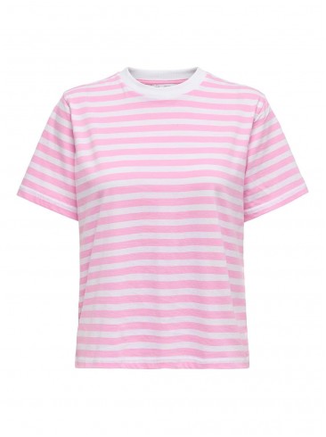 Striped Pink Tee by Only - 15272227 Bonbon WHITE STR