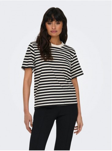 Beige Striped T-shirt - Only Cloud Dancer THI