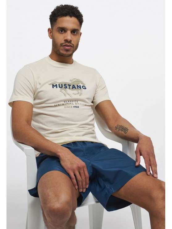 Mustang Beige Printed T-Shirt for Men