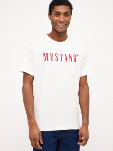 футболки, лого принт, білі, Mustang, 1014695 2084