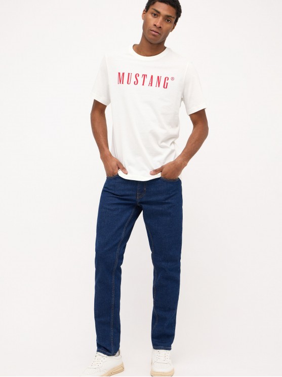 Mustang Men's White Logo Print T-Shirt
