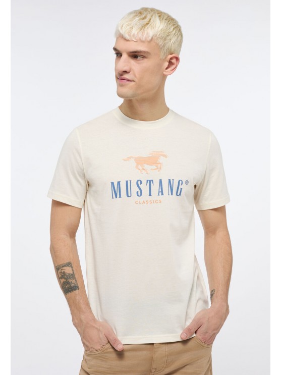 Mustang Men's Beige Print T-Shirt