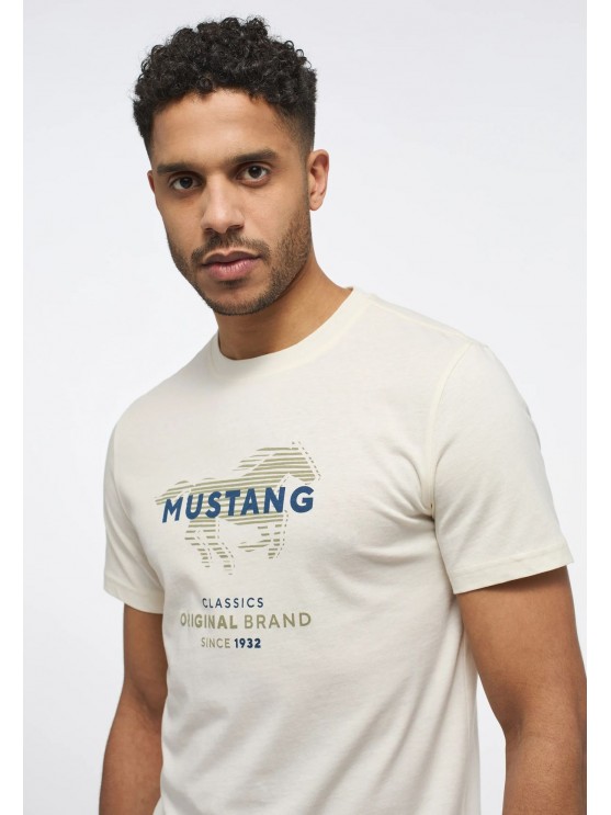 Mustang Beige Printed T-Shirt for Men