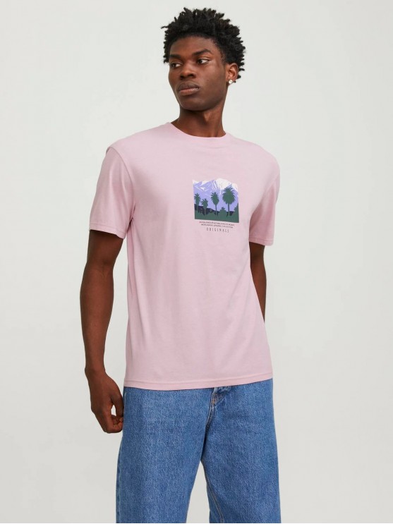 Jack Jones Pink Nectar T-Shirt with Print for Men