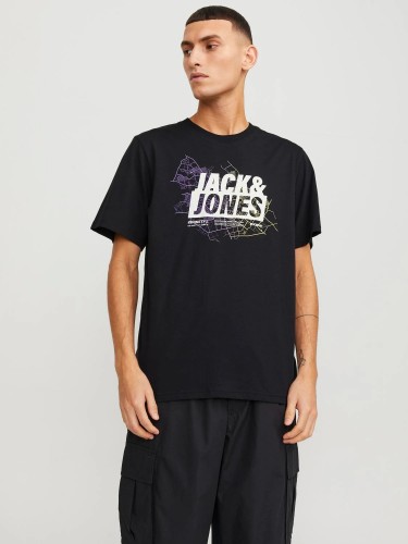 футболка, принт, чорний, Jack Jones, 12252376 Black