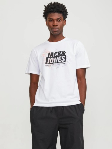 футболка, принт, білий, Jack Jones, 12252376 White