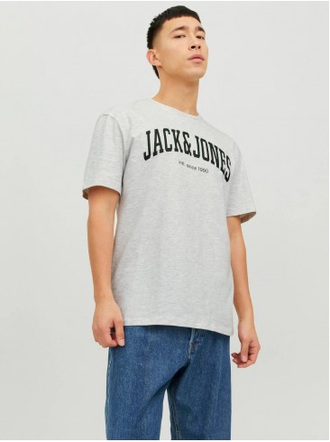 Jack Jones, t-shirts with print, gray, 100% cotton, White Melange, 12236514