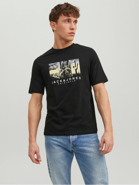 Чоловіча футболка з принтом від Jack Jones - чорний кольору