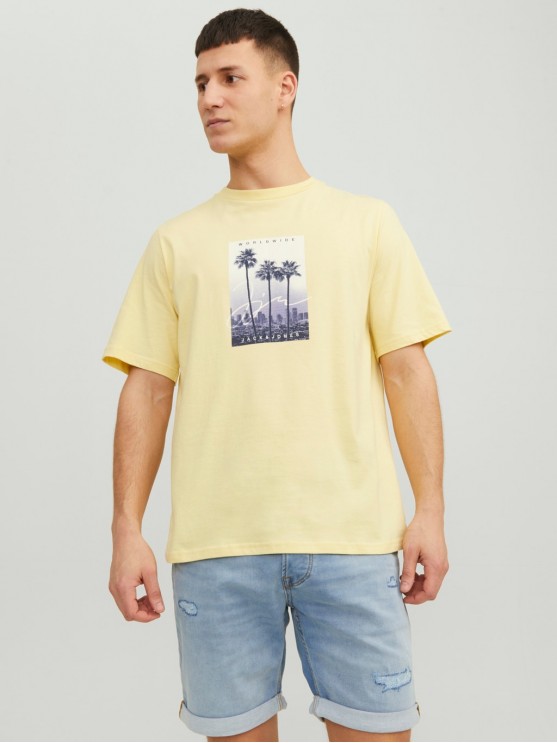 Чоловіча футболка Jack Jones з принтом на жовтому фоні