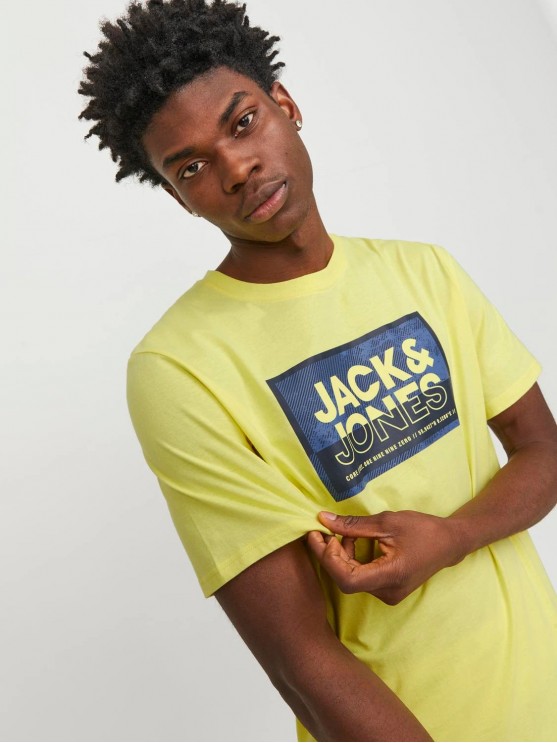 Jack Jones Yellow Printed T-shirt for Men
