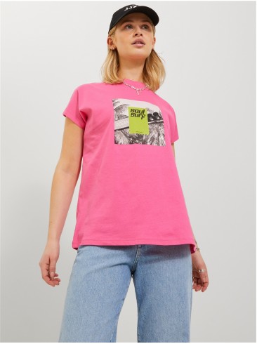JJXX Carmine Rose T-Shirt with Print - Pink