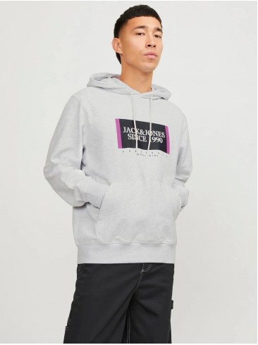 hoodie, print, grey, Jack Jones, 12252409 White Melange