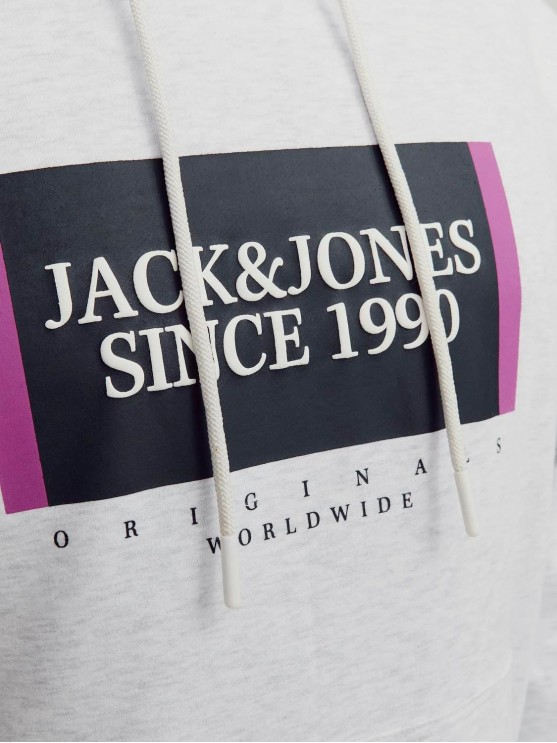 Stay stylish in the Jack Jones Grey Hoodie with English Print