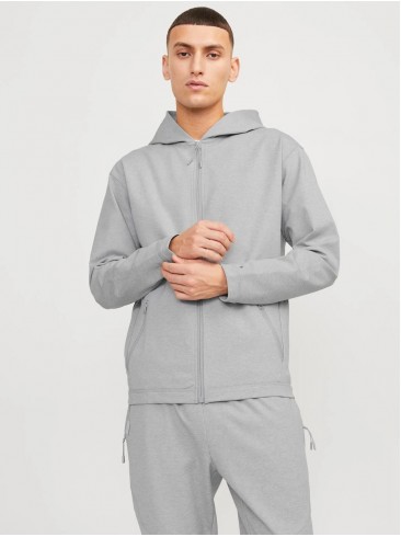 hoodie, grey, cotton blend, polyester, elastane, Jack Jones, 12253764 Light Grey Melan