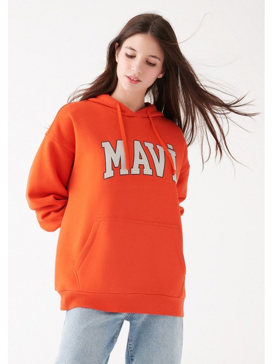 Stylish Orange Oversized Hoodie by Mavi for Women