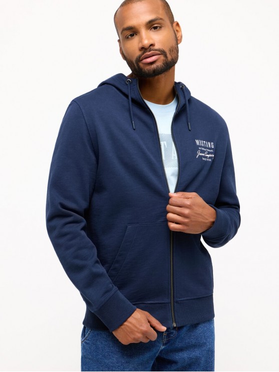Men's Blue Hoodie with Zipper and Hood by Mustang