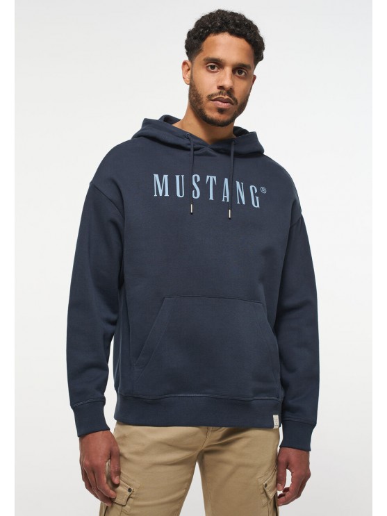 Mustang Men's Blue Hoodie with English Print