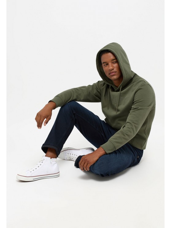 Stylish green Mustang hoodie for men with a comfortable hood