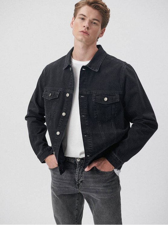 Чоловіча джинсова куртка від Mavi - темно-сіра для осені-весни.