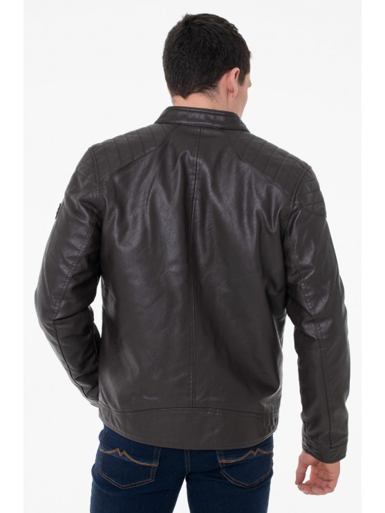 Tom Tailor Men's Brown Eco-Leather Jackets for Fall & Spring