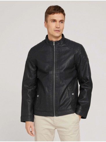 Чорна куртка з екошкіри Tom Tailor - осінньо-весняний верхній одяг для чоловіків (1026337 29999)
