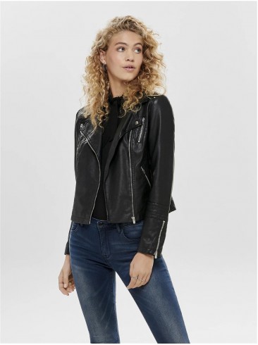 Black eco-leather jacket for fall and spring - Only 15153079