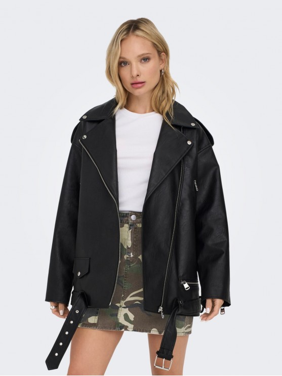 Stylish Only Women's Faux Leather Jackets in Black – Perfect for Fall and Spring