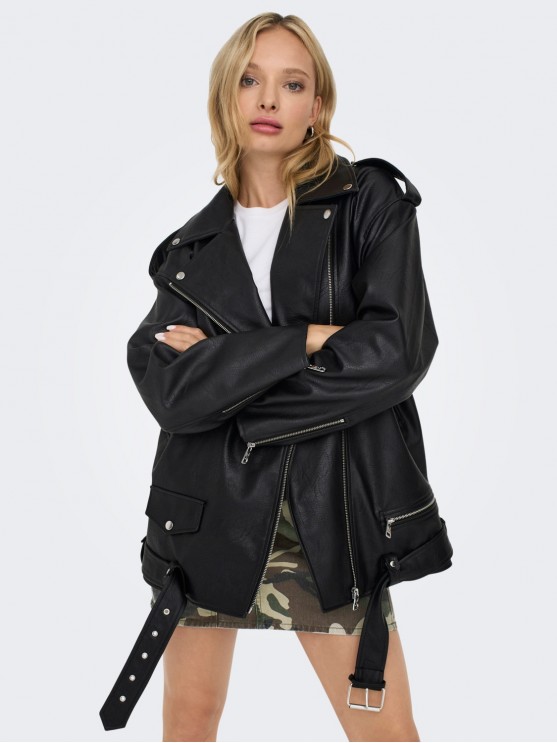 Чорна екошкіряна куртка для жінок від бренду Only