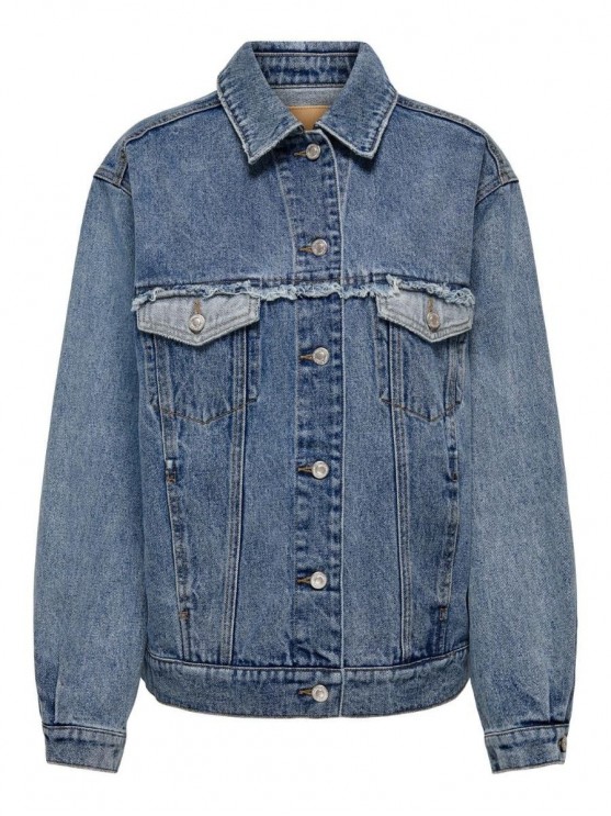 Жіноча оверсайз джинсова куртка від Only у синьому кольорі для осені та весни