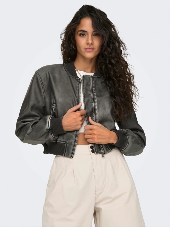 Stay stylish this season with Only's Black Eco-Leather Jacket for Women