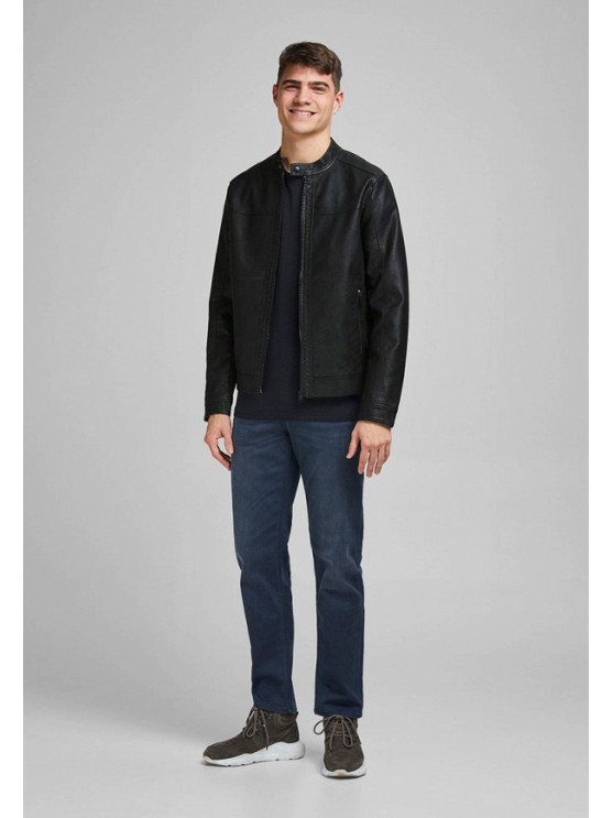 Stay stylish this season with Jack Jones' Black Eco-Leather Jacket for Men