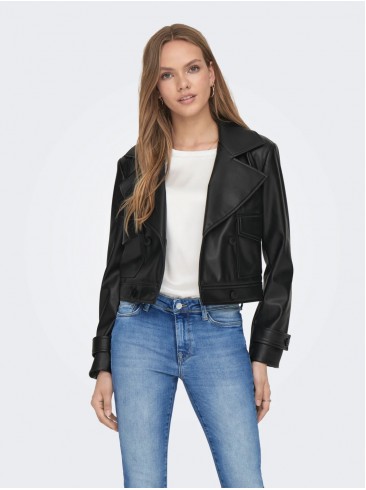 Stylish Black Eco-Leather Jacket for Fall and Spring - Only 15293027