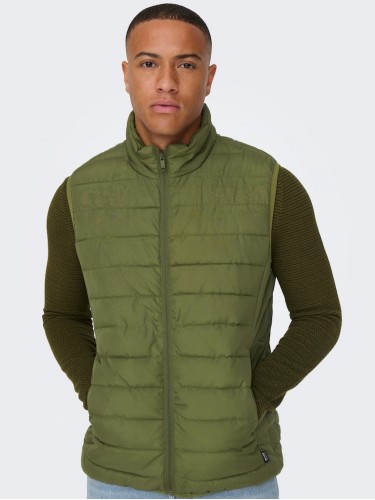 outerwear, green, vest, Only and Sons, autumn/spring, 22025685 Winter Moss