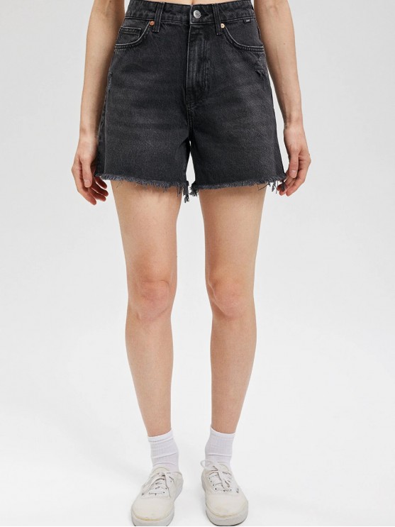 Shop Mavi Dark Grey High-Waisted Denim Shorts for Women