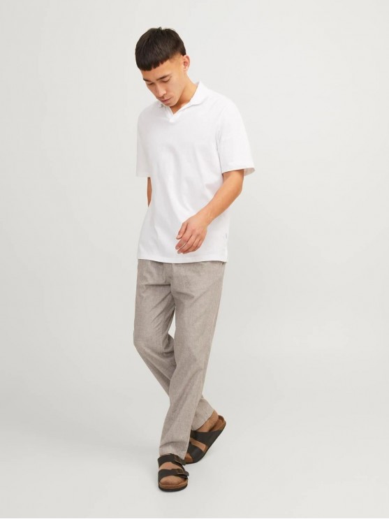 Jack Jones Beige Linen Trousers for Men: Slim Fit & Bungee Cord Detail