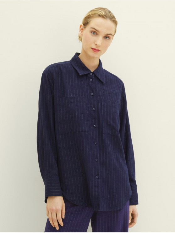 Shop Tom Tailor's Blue Striped Long-Sleeved Shirts for Women