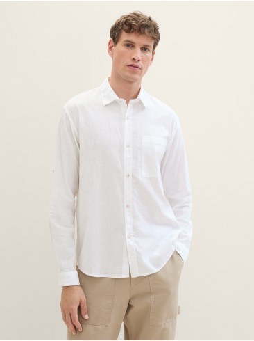 Tom Tailor White Linen Shirt with Long Sleeves - 1040162 20000