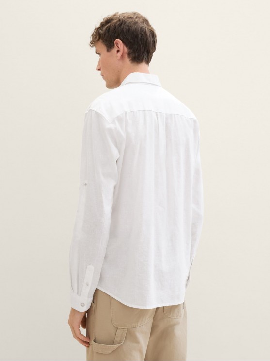 Чоловіча лляна сорочка Tom Tailor білого кольору з довгим рукавом