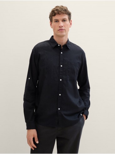 Рубашка льняная чёрного цвета с длинным рукавом - Tom Tailor 1040162 29999
