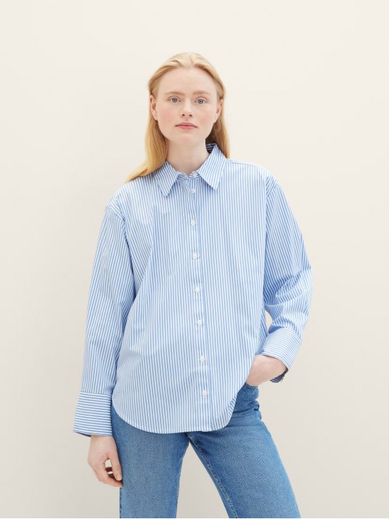 Tom Tailor Women's Striped Shirt with Long Sleeves in Blue