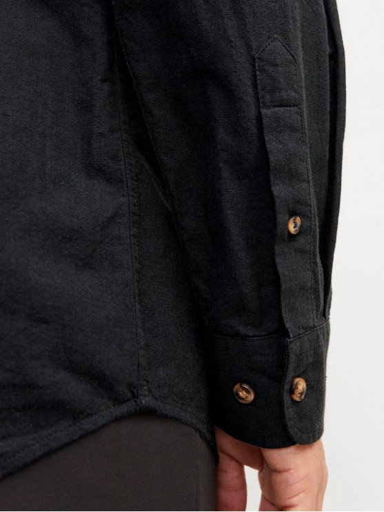 Мужская рубашка Jack Jones льняная, чёрного цвета с длинным рукавом.